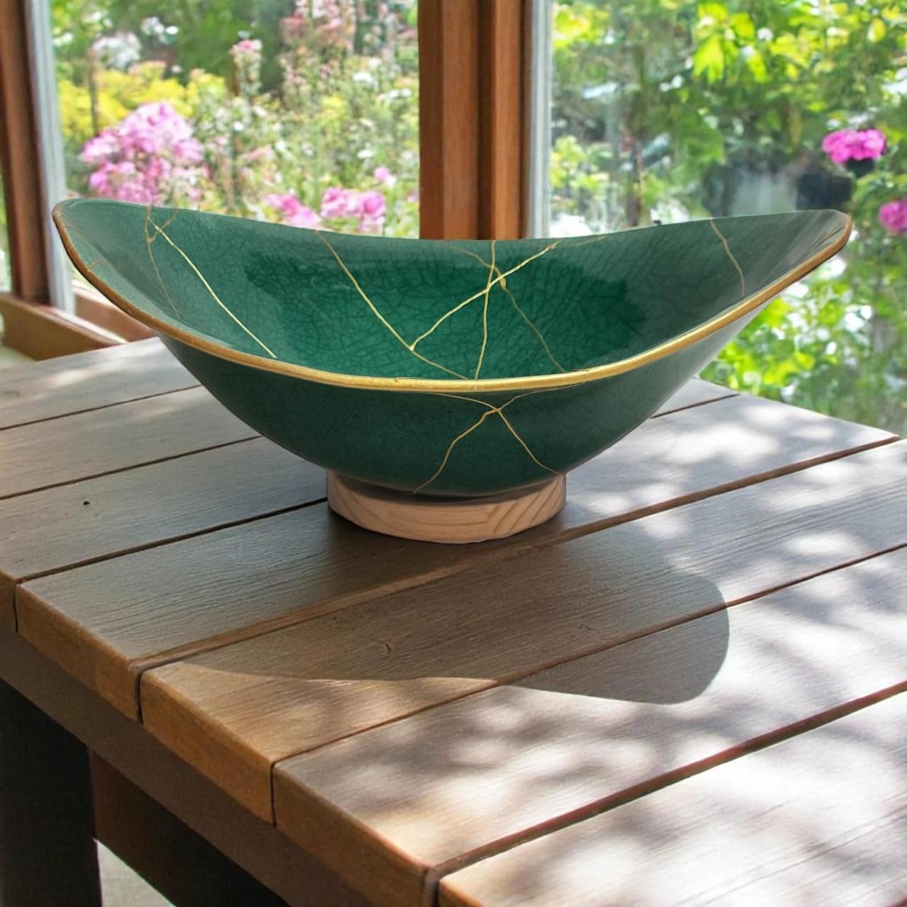 Emerald kintsugi belly bowl